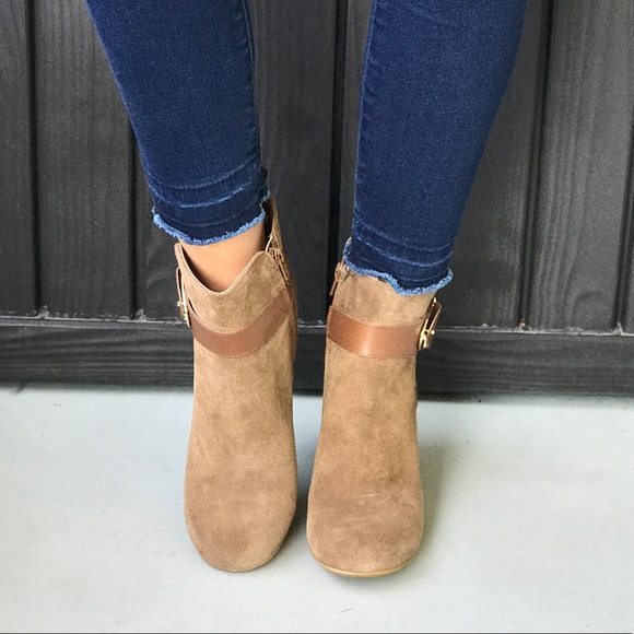 Distressed Suede Buckle Block Heel Ankle Booties - Picture 5 of 8